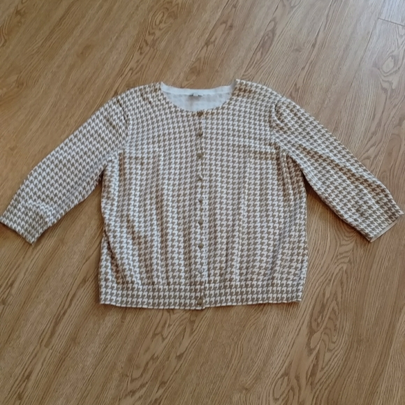 Talbots Sweaters - Talbots Cardigan Sweater - 3/4 Sleeves - Tan & Cream - Size X